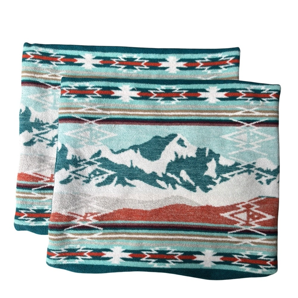 Pod Throw Pillow Covers 19.5x16.5 Aztec Mountain Turquoise Red Portugal Set Of 2